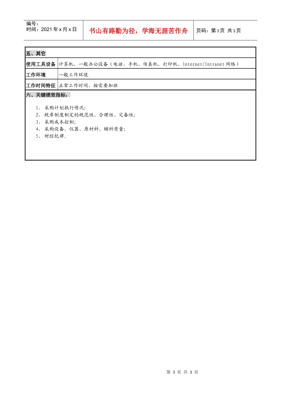 仪器生产企业采购部部长职位说明书_第3页