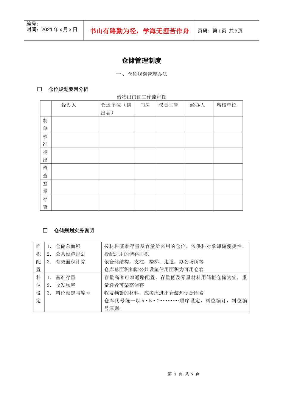 仓储管理制度仓位规划管理办法_第1页