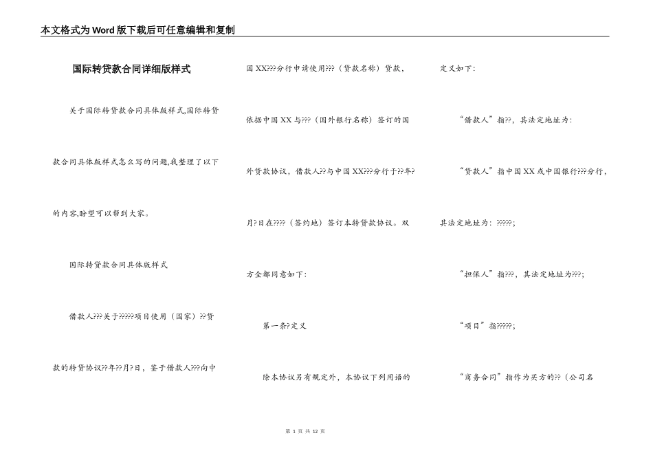 国际转贷款合同详细版样式_第1页