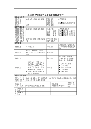 企业文化与员工关系专员岗位说明书