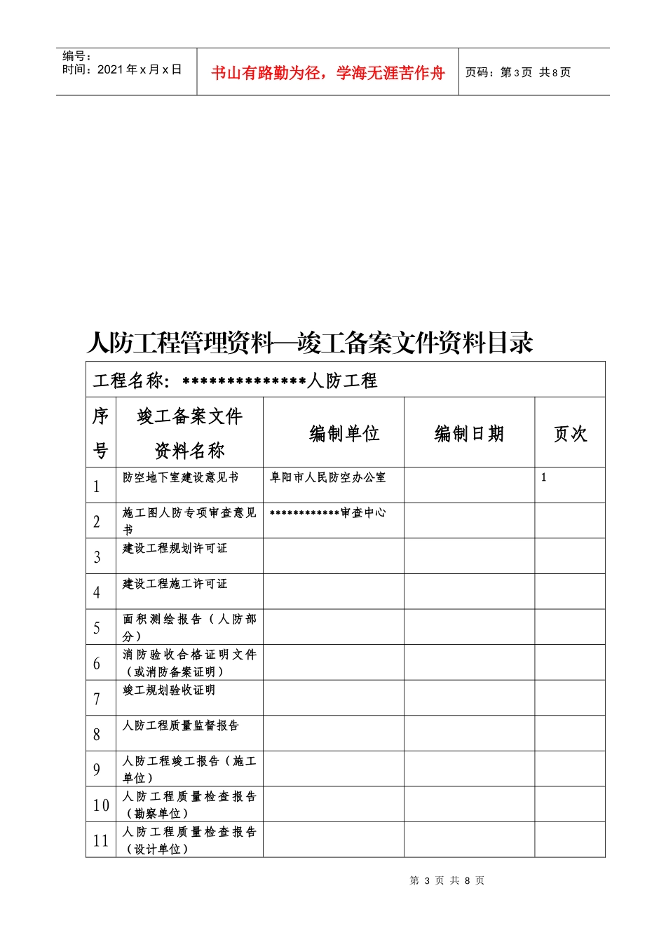 人防工程竣工备案归档资料格式-XXXX版_第3页