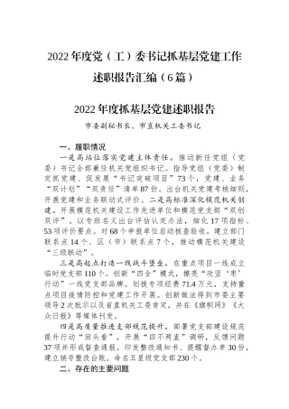 2022年度党（工）委书记抓基层党建工作述职报告汇编（6篇）