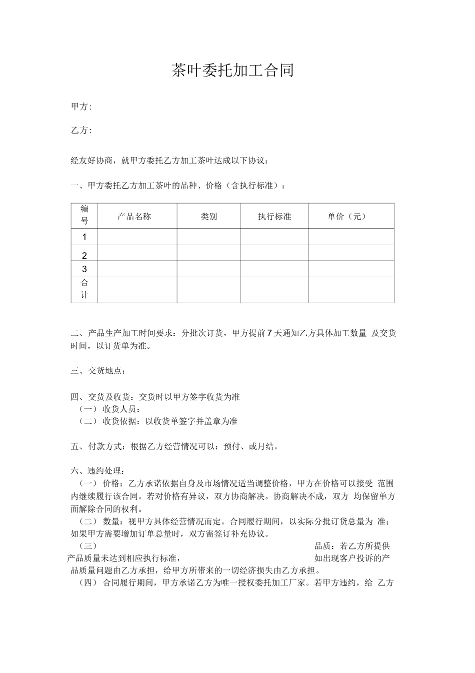 茶叶委托加工合同_第1页