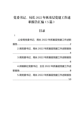 党委书记、局长2022年抓基层党建工作述职报告汇编（5篇）