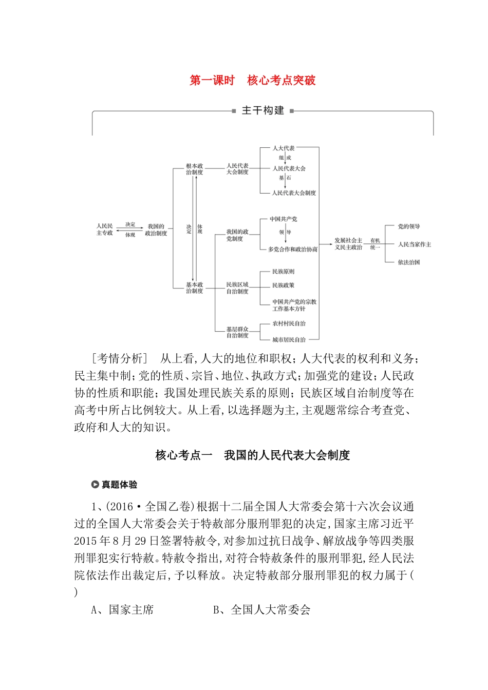 第一课时人民民主专政核心考点突破测试练习题_第1页