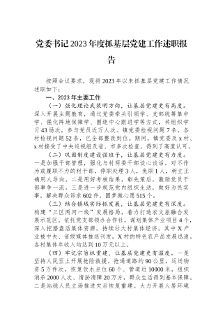 党委书记2023年度抓基层党建工作述职报告