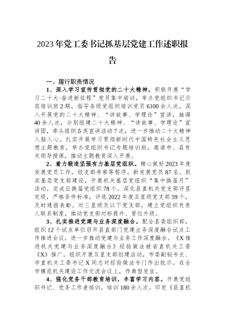 2023年党工委书记抓基层党建工作述职报告