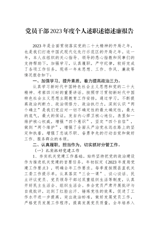 党员干部2023年度个人述职述德述廉报告