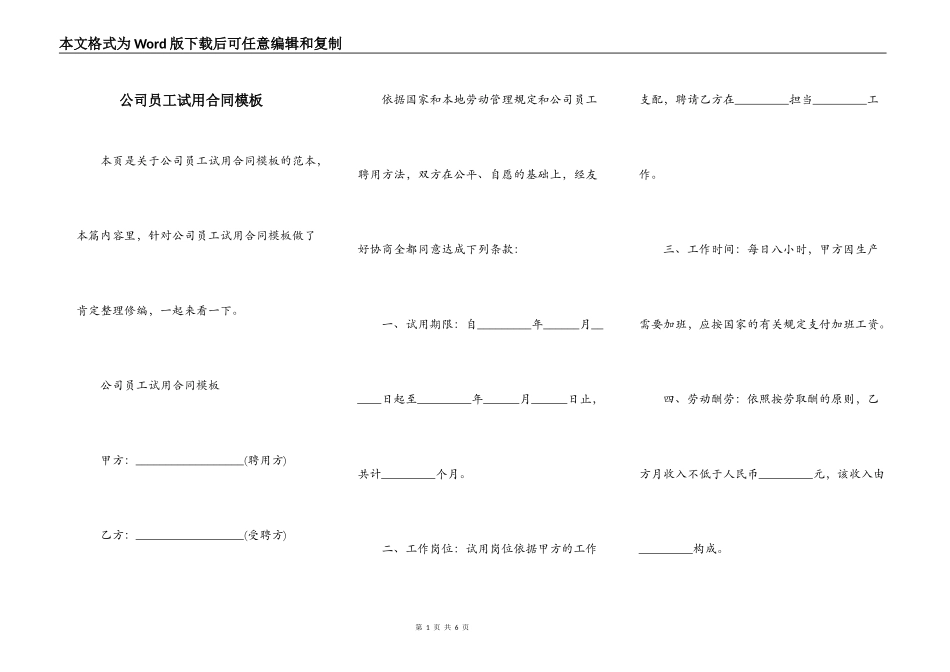 公司员工试用合同模板_第1页