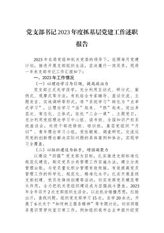 党支部书记2023年度抓基层党建工作述职报告