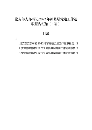 党支部支部书记2022年抓基层党建工作述职报告汇编（3篇）