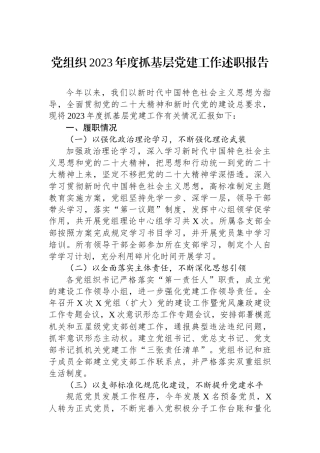 党组织2023年度抓基层党建工作述职报告