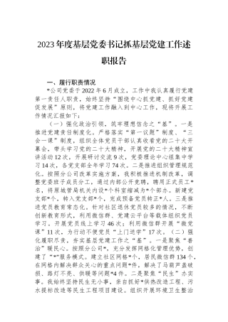 2023年度基层党委书记抓基层党建工作述职报告