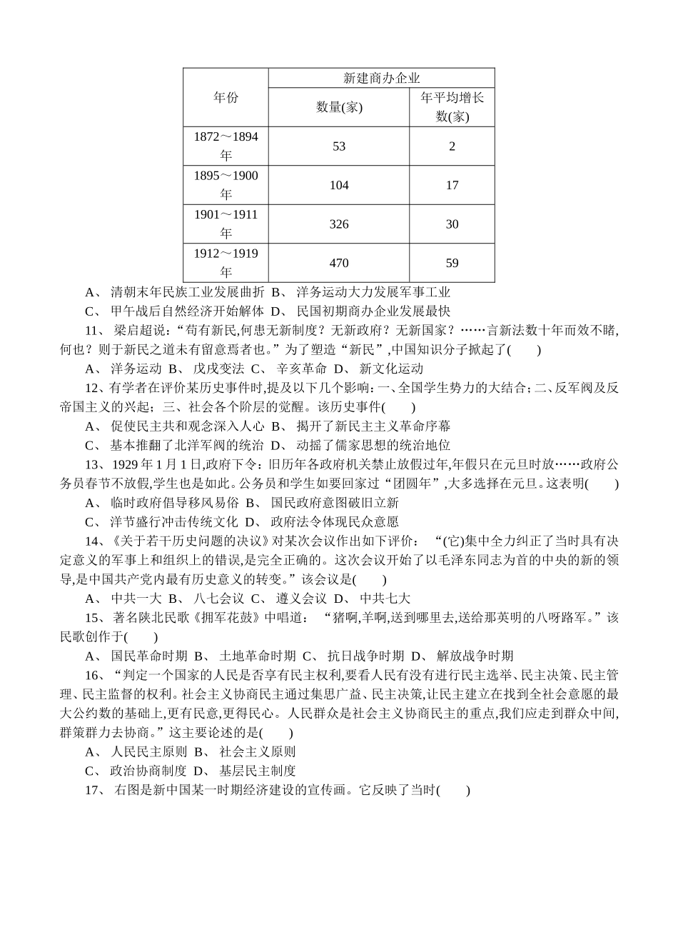 高二学业水平历史测试模拟卷_第2页