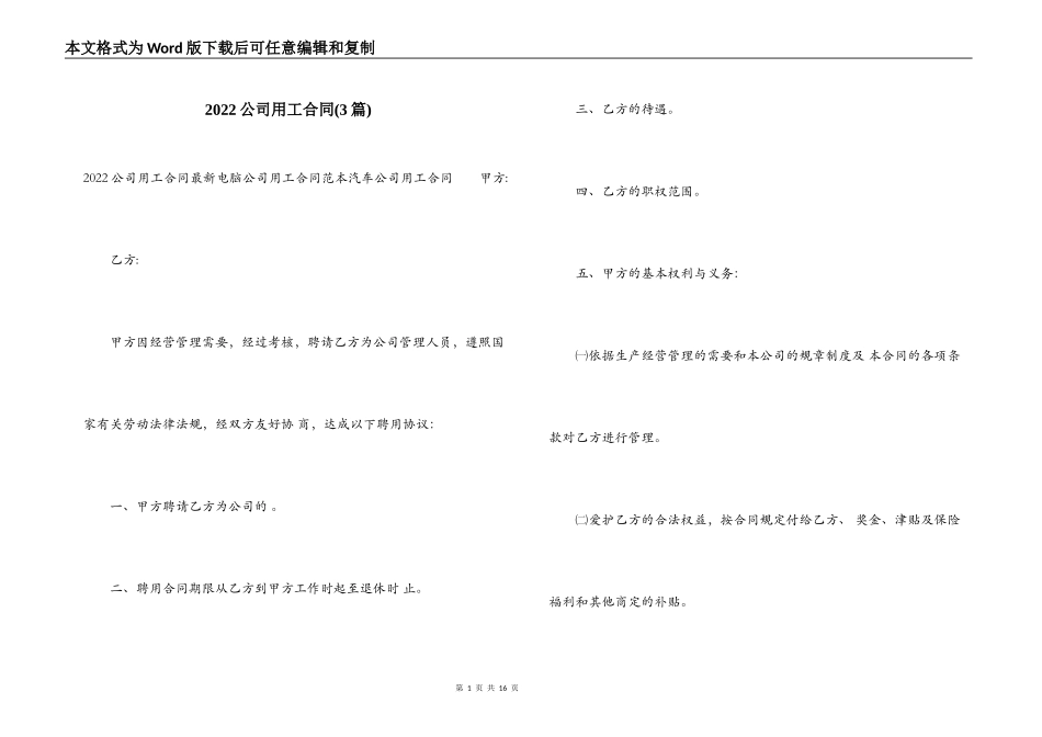 2022公司用工合同_第1页