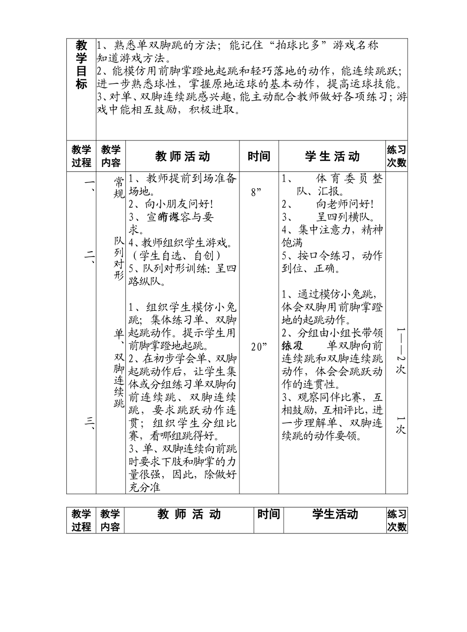 二年级体育课上册教案_第3页