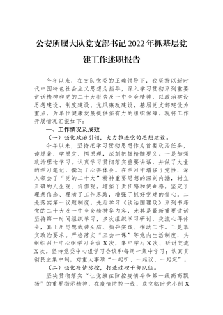 公安所属大队党支部书记2022年抓基层党建工作述职报告
