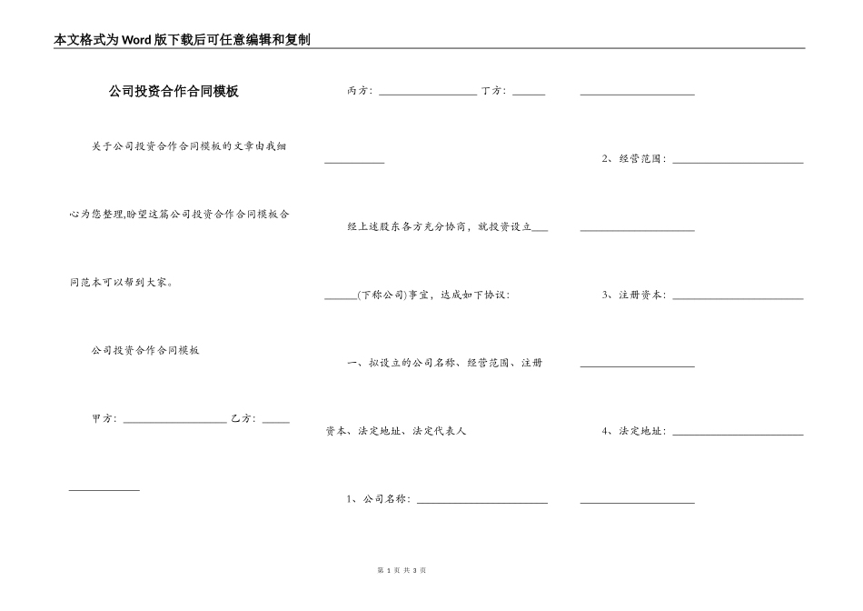 公司投资合作合同模板_第1页