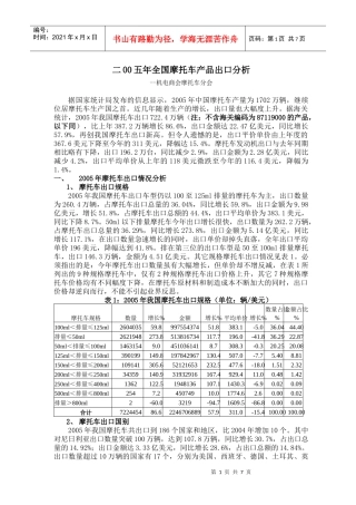 二00五年全国摩托车产品出口分析