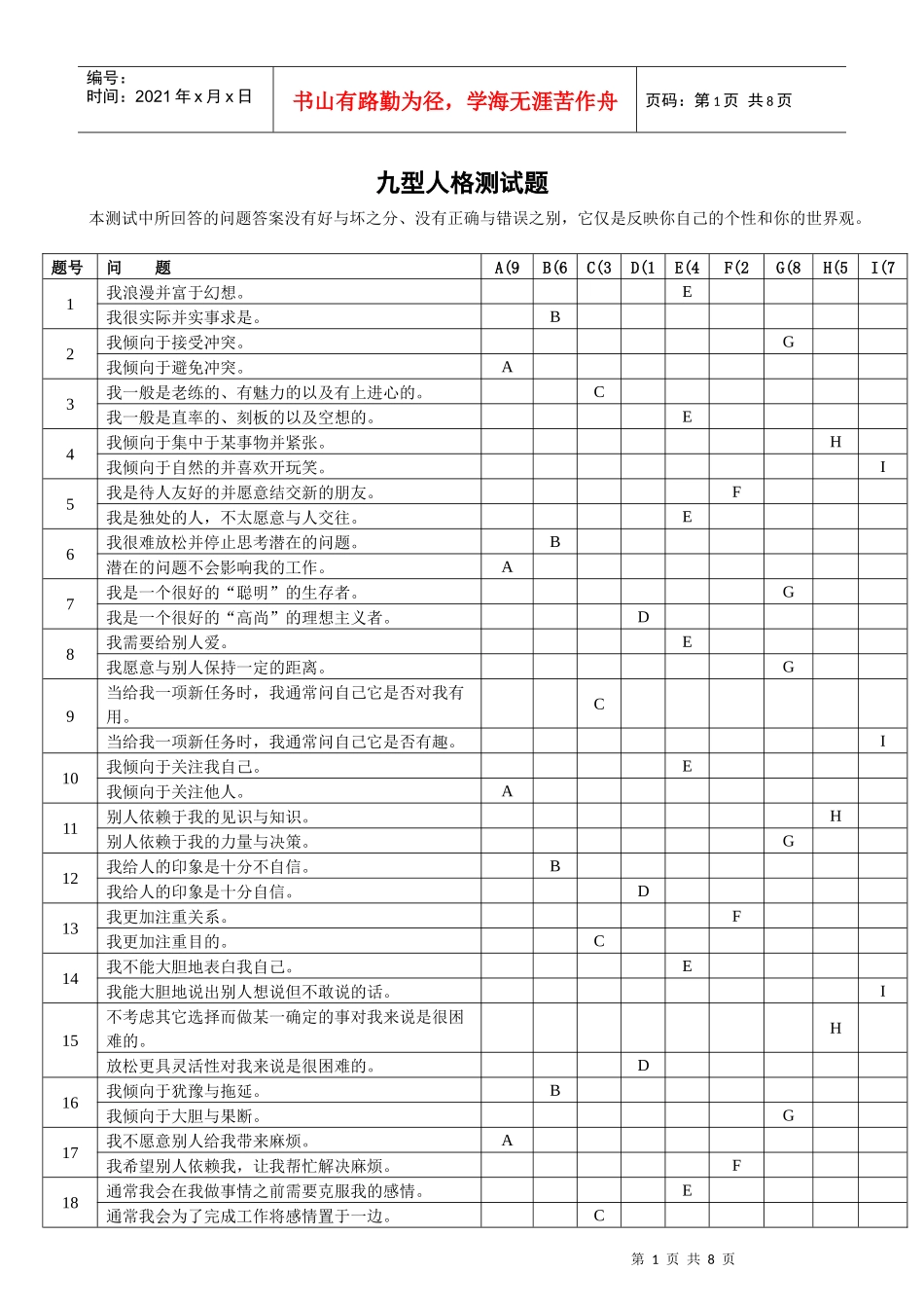 九型人格测试题标准版(swbccc)_第1页