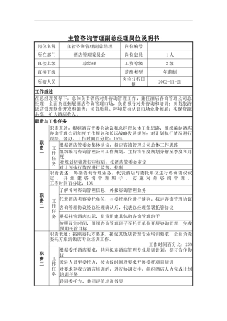 主管咨询管理副总经理岗位说明书