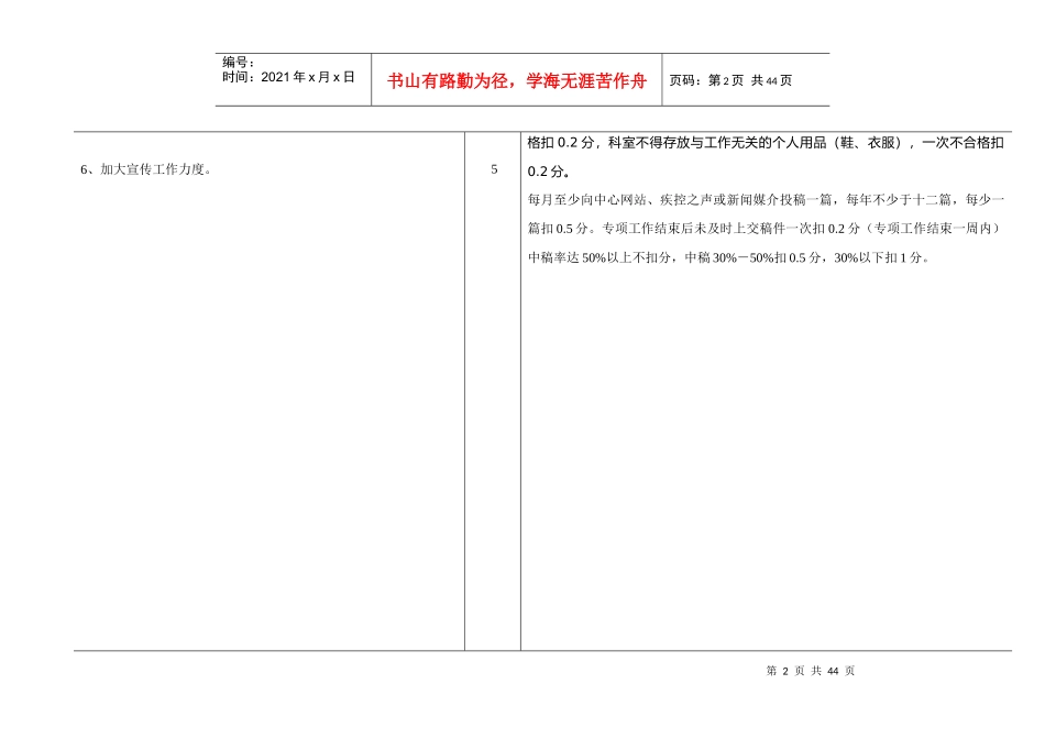 二〇〇九年目标管理考核指标考核内容与标准-牡丹江市疾病预_第2页