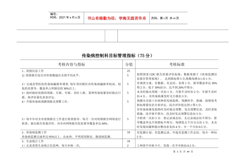 二〇〇九年目标管理考核指标考核内容与标准-牡丹江市疾病预_第3页