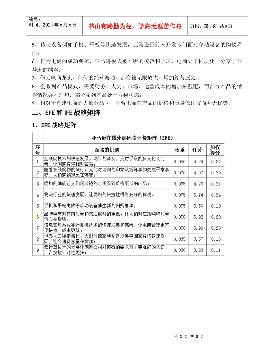亚马逊在线EFE和IFE战略矩阵分析_第3页