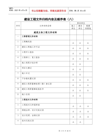 主体工程资料顺序