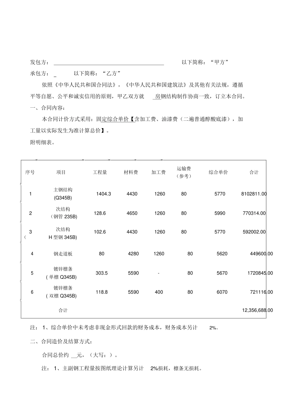 钢结构加工制作合同范本_第2页