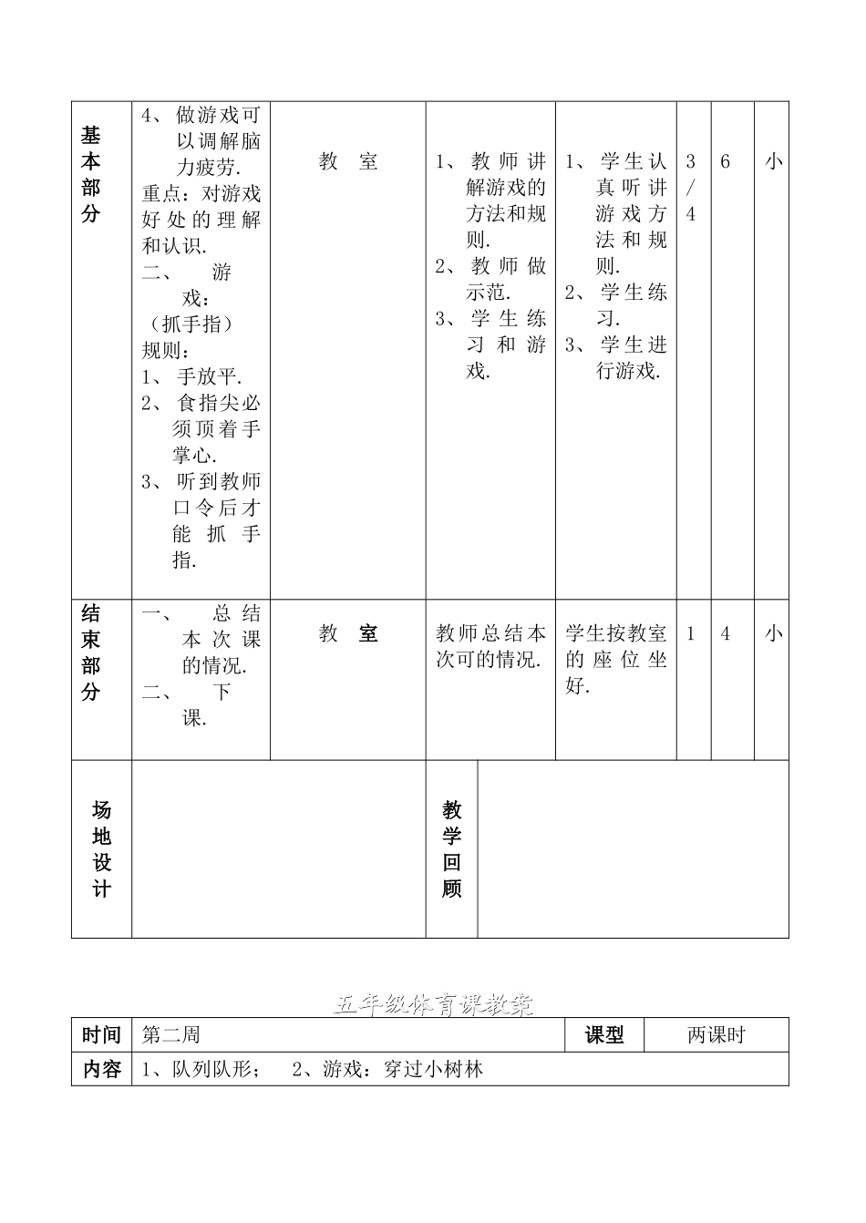 年度第一学期五年级体育教学进度表_第3页