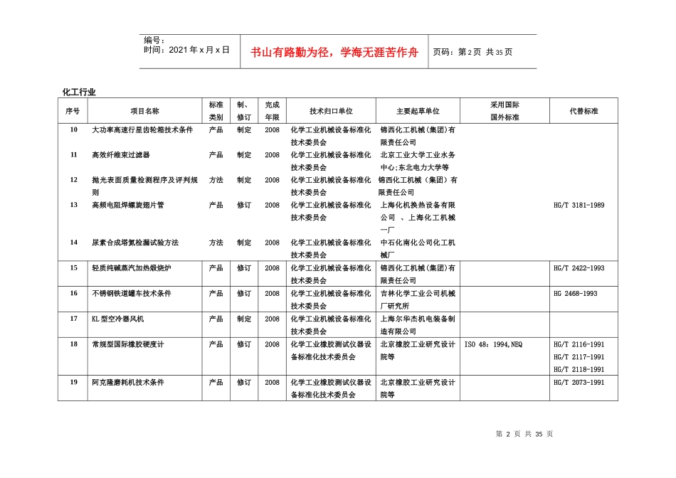 产品方面行业标准项目计划表_第2页