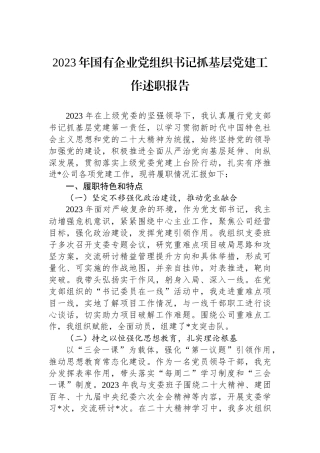 2023年国有企业党组织书记抓基层党建工作述职报告