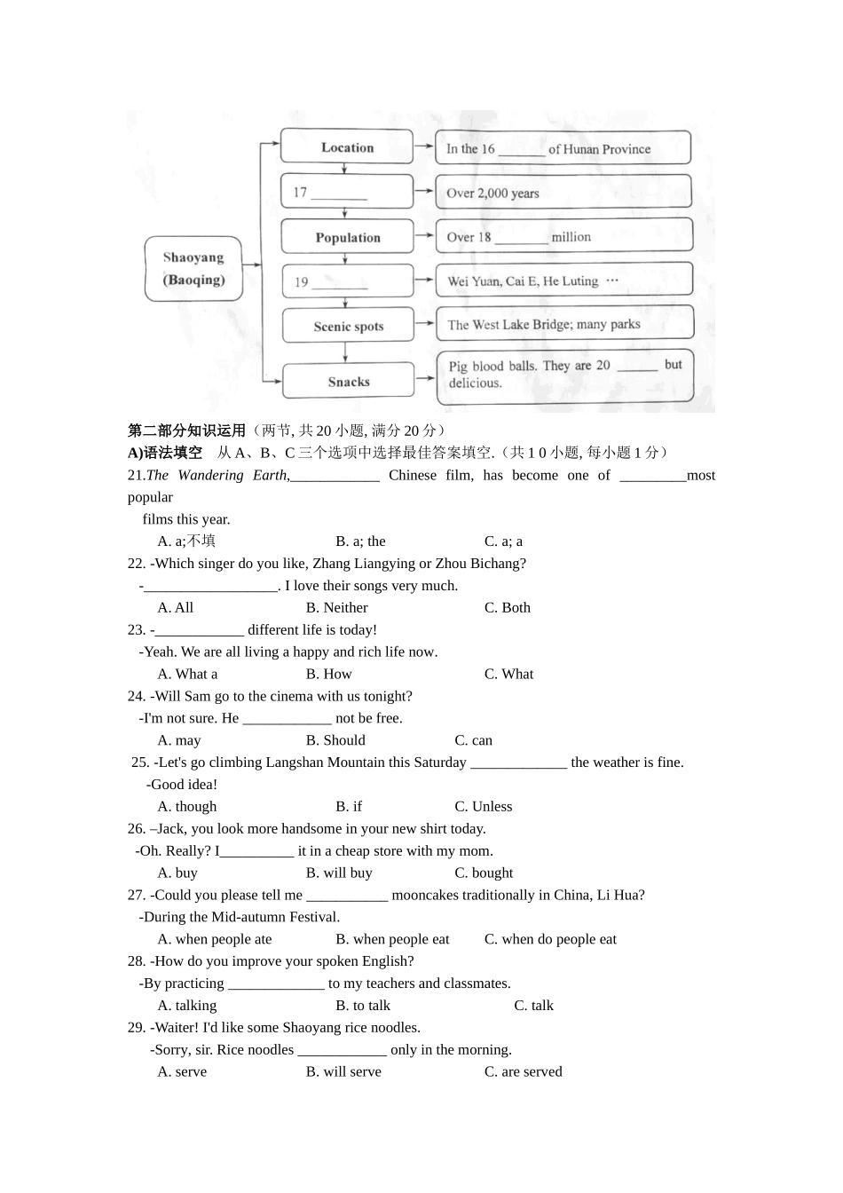 邵阳市初中毕业学业英语考试试题卷_第2页
