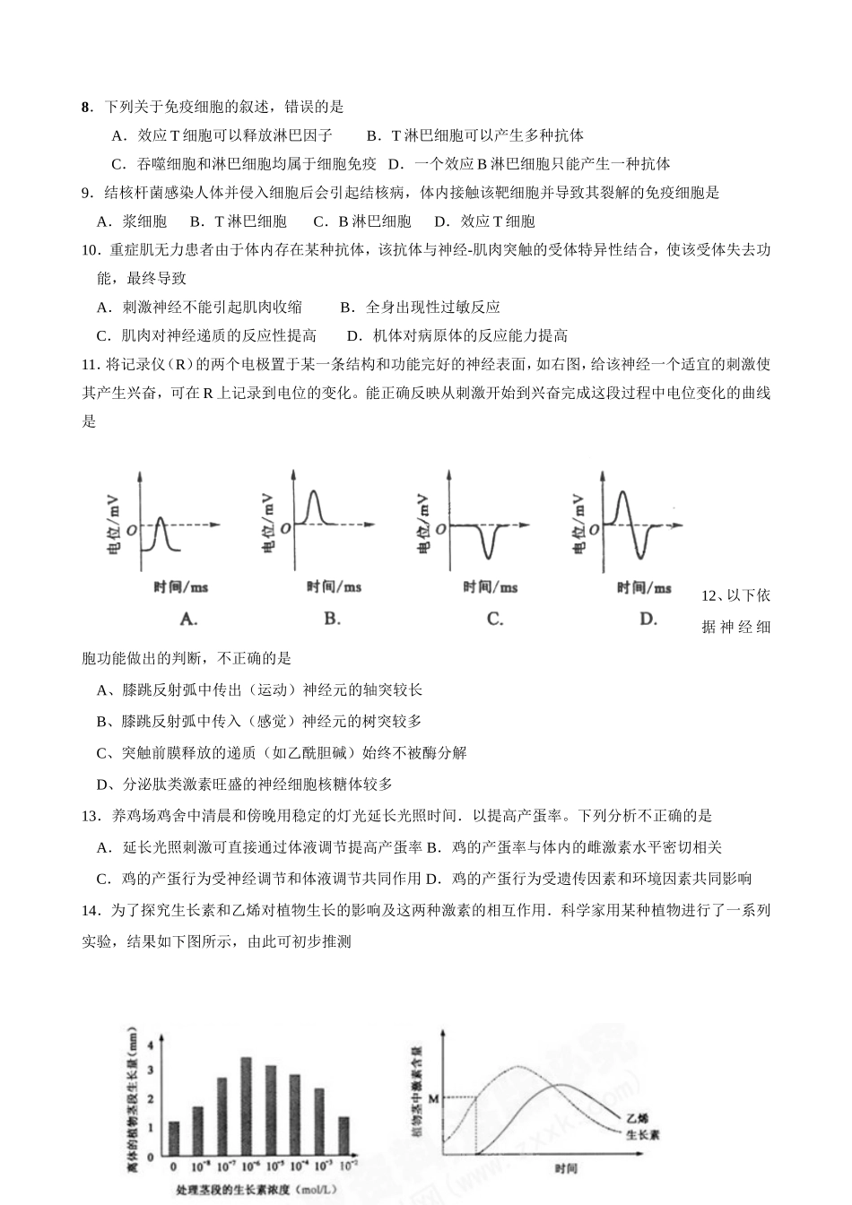 河南省范县第一中学2024年秋季第一次考试高二理科生物试题_第2页