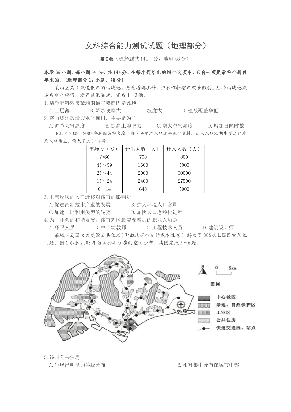 普通高等学校招生全国统一考试（福建卷）文科综合能力测试试题（地理部分）_第1页
