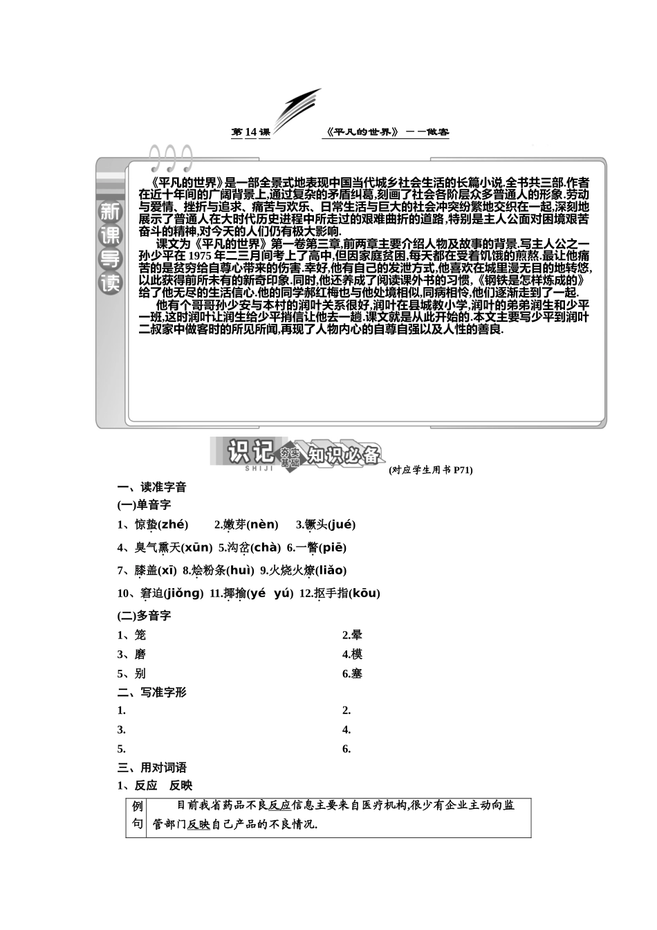 第14课《平凡的世界》——做客测试题_第1页