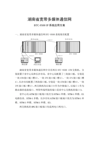 湖南省宽带多媒体通信网BTC-9500 IP系统应用方案