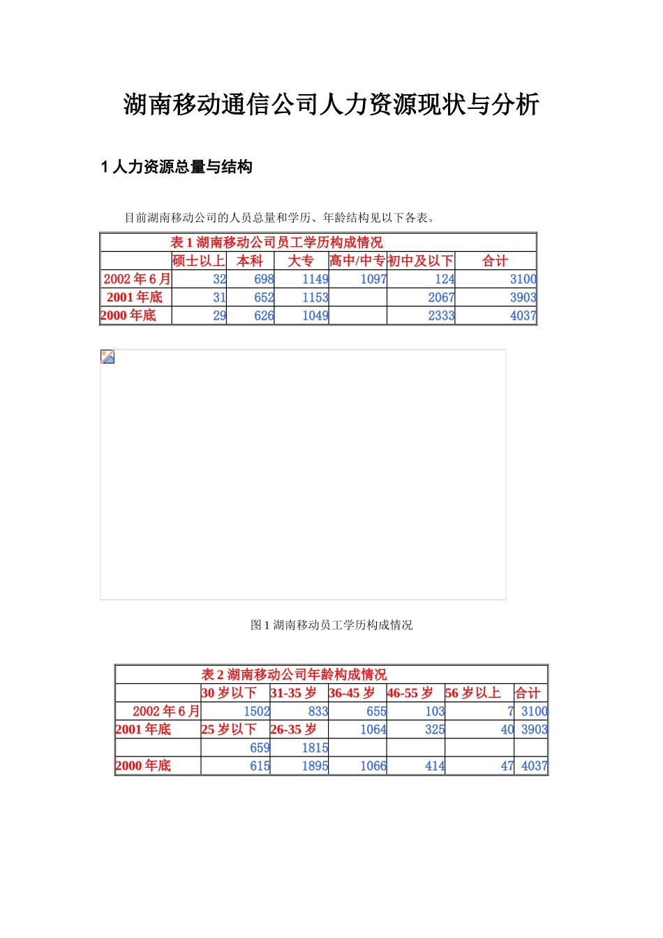 湖南移动通信公司人力资源现状与分析_第1页