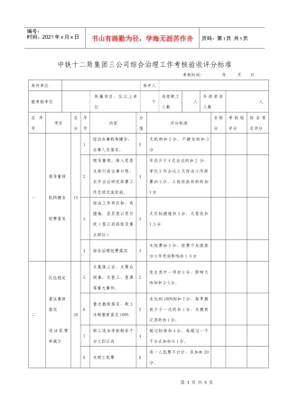 中铁十二局集团三公司综合治理工作考核验收评分标准