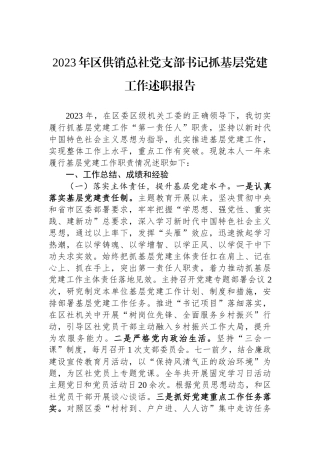 2023年区供销总社党支部书记抓基层党建工作述职报告