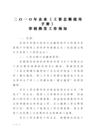 二o一o年企业工资总额使用手册
