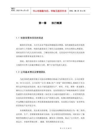 为民身绿色蔬菜创业计划书