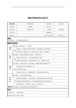 乾坤木业公司辅料库管理岗位说明书