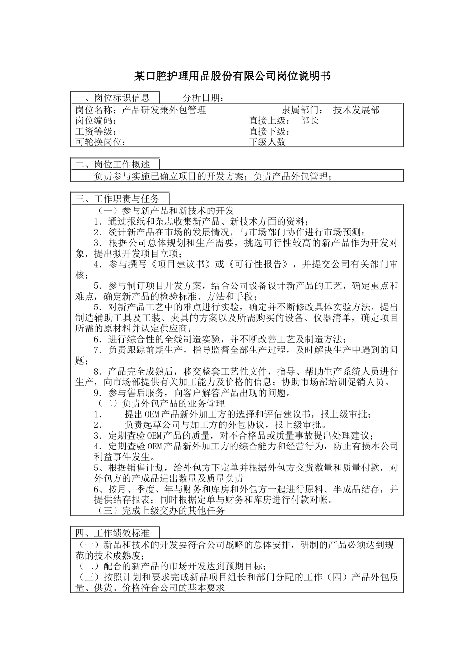 产品研发兼外包管理岗位说明书_第1页