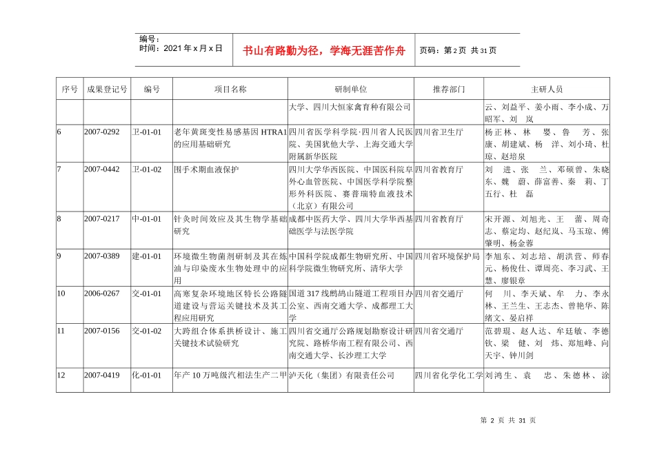 二OO七年四川省科技进步奖项目_第2页