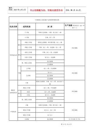 中钢邢机主要轧辊产品纲领和规格范围