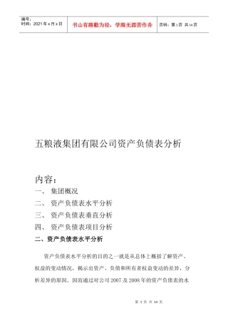 五粮液集团公司资产负债表分析