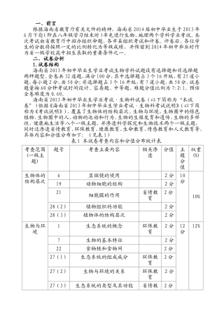 海南省2024年初中毕业生学业考试生物学科试卷分析报告