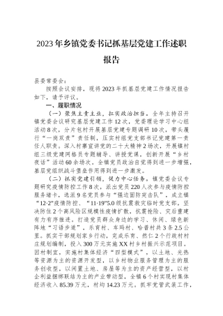 2023年乡镇党委书记抓基层党建工作述职报告